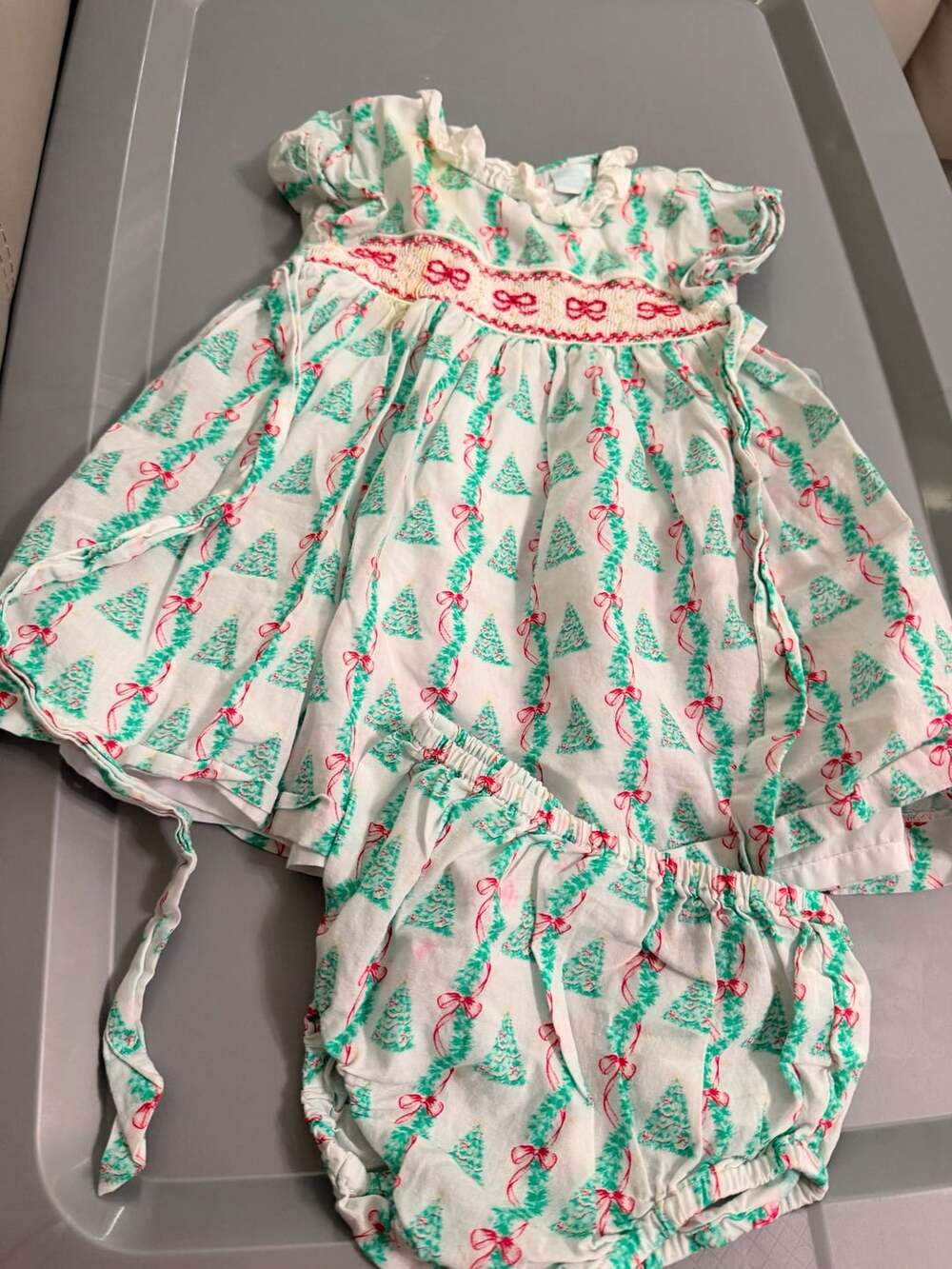 Edgehill Collection Christmas Tree Smocked Dress Size 12M Ruffle